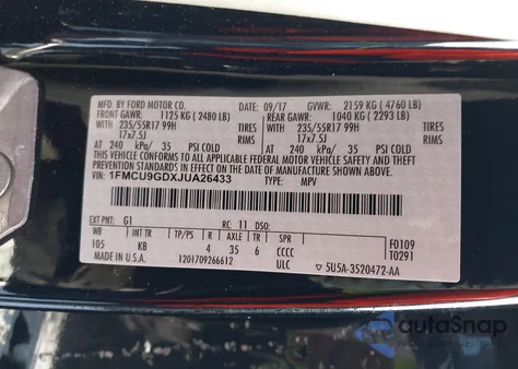 2018 Ford Escape Se z USA, uszkodzony, nr VIN 1FMCU9GDXJUA26433